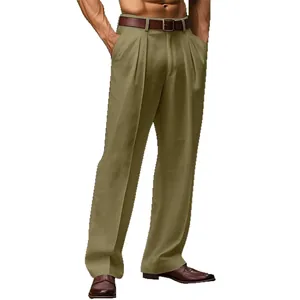 Lockere Herren-Leinenhose mit geradem Bein, Doppelfalten und praktischen Seitentaschen