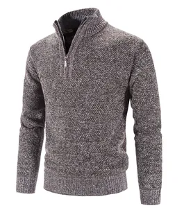 Men's half-zip stand collar knitted sweater with thick mottled texture for winter