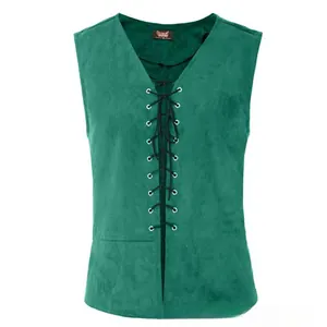 Gilet médiéval Renaissance vert en suédine avec laçage frontal pour costume de cosplay