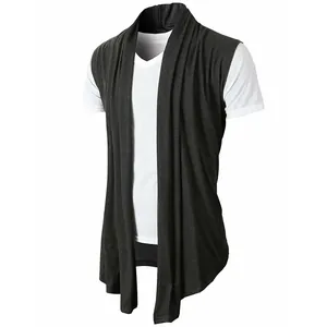 Elegante cardigan da uomo in maglia senza maniche grigio scuro con drape design