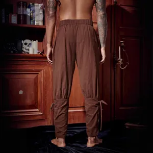 Pantaloni da pirata medievali marroni da uomo con lacci alle caviglie per cosplay