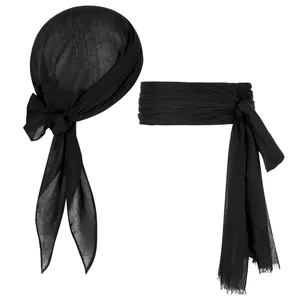 Zwarte piraten hoofddoek en tailleriem set voor Halloween kostuum en cosplay