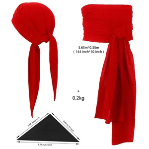Medieval Viking red bandana and waist sash costume accessory set with dimensions