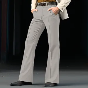 Vue détaillée du pantalon à pattes d'eph slim en sergé extensible gris clair pour hommes chic