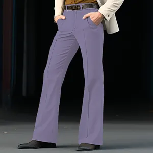 Élégant pantalon évasé lavande pour hommes, coupe ajustée en sergé extensible
