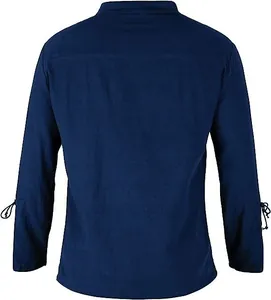Vue arrière détaillée chemise homme lin bleu marine manches longues avec lacets