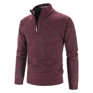Men Quarter Zip Fleece Lined Sweater Casual Melange Knit Pullover Mock Neck Warm Autumn Winter Wool Blend Top For Men