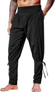 Mittelalterliche Retro-Hose in Schwarz mit Schnürung am Knöchel und Knöpfen