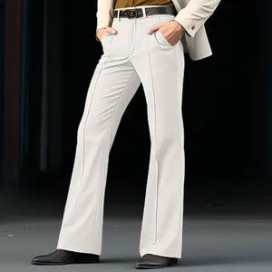 Pantalon Évasé Homme Formel d'Affaires Coupe Ajustée Sergé Extensible Couleur Unie Pantalon Confortable Urbain Décontracté Pour Hommes