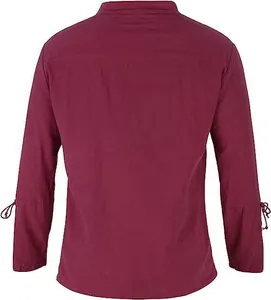 Vue arrière d'une chemise homme à manches longues en coton et lin bordeaux texturé