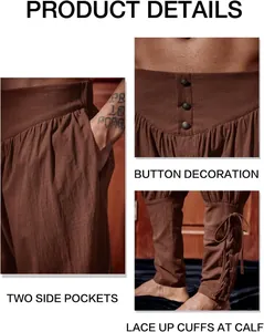 Detailaufnahmen brauner Mittelalterhosen mit Knopfleiste und Schnürbündchen