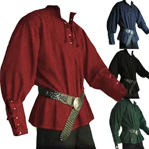 Medieval retro men's loose lace-up shirt performance costume in multiple colors