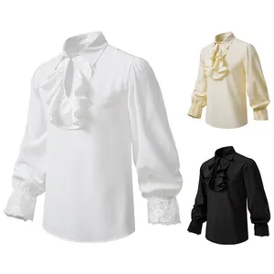 Heren steampunk shirt met lange mouwen, ruches en kanten manchetten kostuum