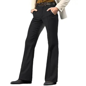 Pantalon évasé noir pour homme, coupe ajustée en tissu sergé extensible et confortable