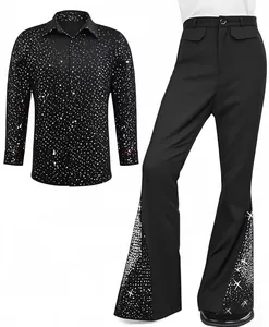 70er Jahre Disco Kostüm Set für Herren mit Paillettenhemd und Schlaghose Details