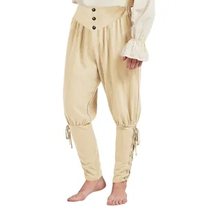 Mittelalterliche Vintage-Hose mit Schnürung am Knöchel in Creme-Weiß