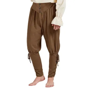 Mittelalterliche braune Schnürhose für Herren, Renaissance Vintage Kostümhose mit Ösen
