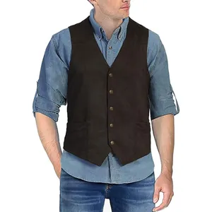 Vintage slim fit V-neck men's waistcoat vest in dark brown for business casual look