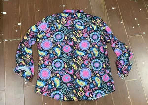 Back view of 70s retro disco floral paisley print shirt for men's stage performance
