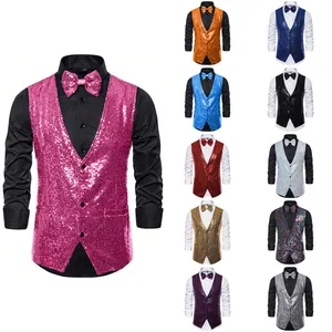 Selection of men's stage performance sequin vests and bowties in eleven vibrant colors
