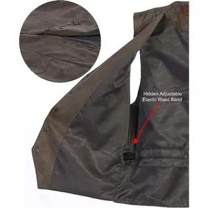 Close-up of men's retro suit vest lining with hidden adjustable elastic waistband.