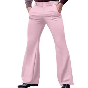 Slim fit men's pink flared trousers with side pockets for business and fashion wear