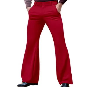 Detailed macro view of bright red men's slim fit formal flared trousers with pockets