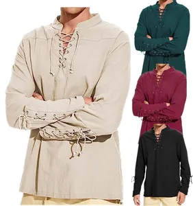 Men's Renaissance pirate shirt with lace-up front and sleeves in various colors
