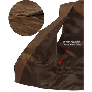 Close-up detail of a men's vintage suit vest featuring hidden adjustable elastic waist