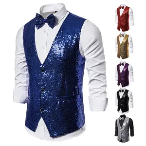 Close-up of sparkling sequin waistcoat with matching bowtie for stage performances