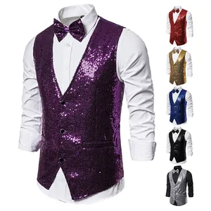 Detailed view of men's sequin performance vests in multiple vibrant color options