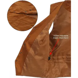 Internal detail showing the hidden adjustable elastic waist band of a brown vest