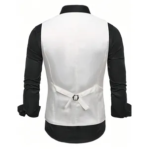 Rear view of white men's performance vest with adjustable back strap detail