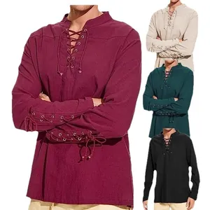 Men's Renaissance pirate shirt with lace-up chest and forearm details in multiple colors