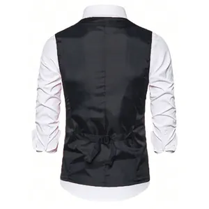 Back detail of men's black performance vest with adjustable waist strap for custom fit