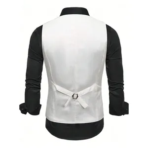 Detailed back view of men's white stage performance vest with an adjustable waist buckle