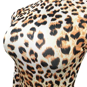 Close-up of leopard print fabric detail on a sexy long-sleeved jumpsuit for women