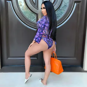 Sexy three-piece purple leopard print mesh bikini set with cover-up shown on model