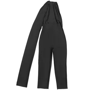 Sexy black backless halter jumpsuit with long sleeve detail for women's fashion wear.