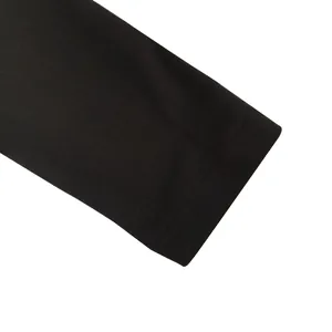 Detailed close-up view of black blazer sleeve cuff showing fabric texture and stitching