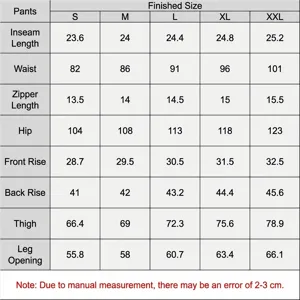 Tableau des tailles détaillé pour pantalons de costume pour hommes de S à XXL