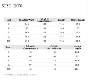 Comprehensive size chart for men's business casual plaid suit jacket and pants