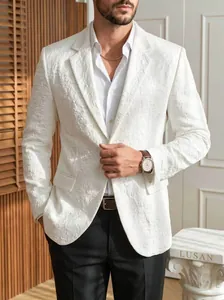 Elegante witte heren blazer met verfijnd bloemen jacquard patroon voor formele feesten