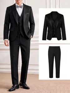 Detailansicht eines schwarzen dreiteiligen Herren-Smokings mit Jacquard-Muster.