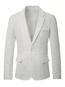 Witte herenblazer met bloemenjacquard, eenknoopssluiting en klassieke reverskraag