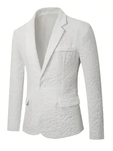 Gedetailleerde textuur van witte jacquard heren blazer voor feesten met één knoop