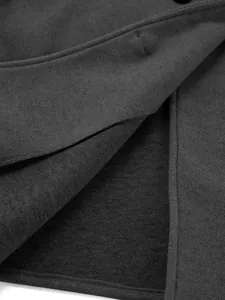 Detailed close-up showing the charcoal grey woolen fabric texture and stitching.