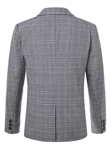 Rückansicht eines klassischen grau karierten Herren-Business-Blazers mit Schlitz