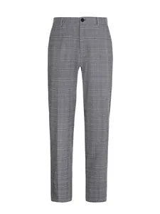 Detailansicht der grauen karierten Business-Hose mit feinem Glencheck-Muster.