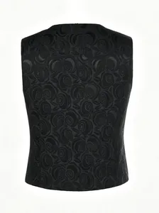 Detail der schwarzen Herren-Smokingweste mit floralem Jacquard-Muster auf der Rückseite.